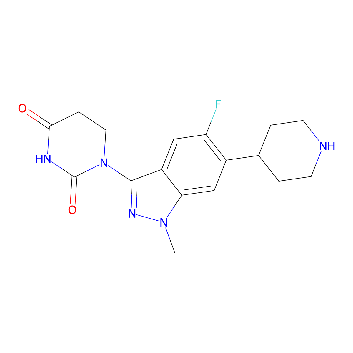 1-[5-fluoro-1-methyl-6-(piperidin-4-yl)-1H-indazol-3-yl]-1,3-diazinane-2,4-dione molecular structure, CAS 2862037-13-4