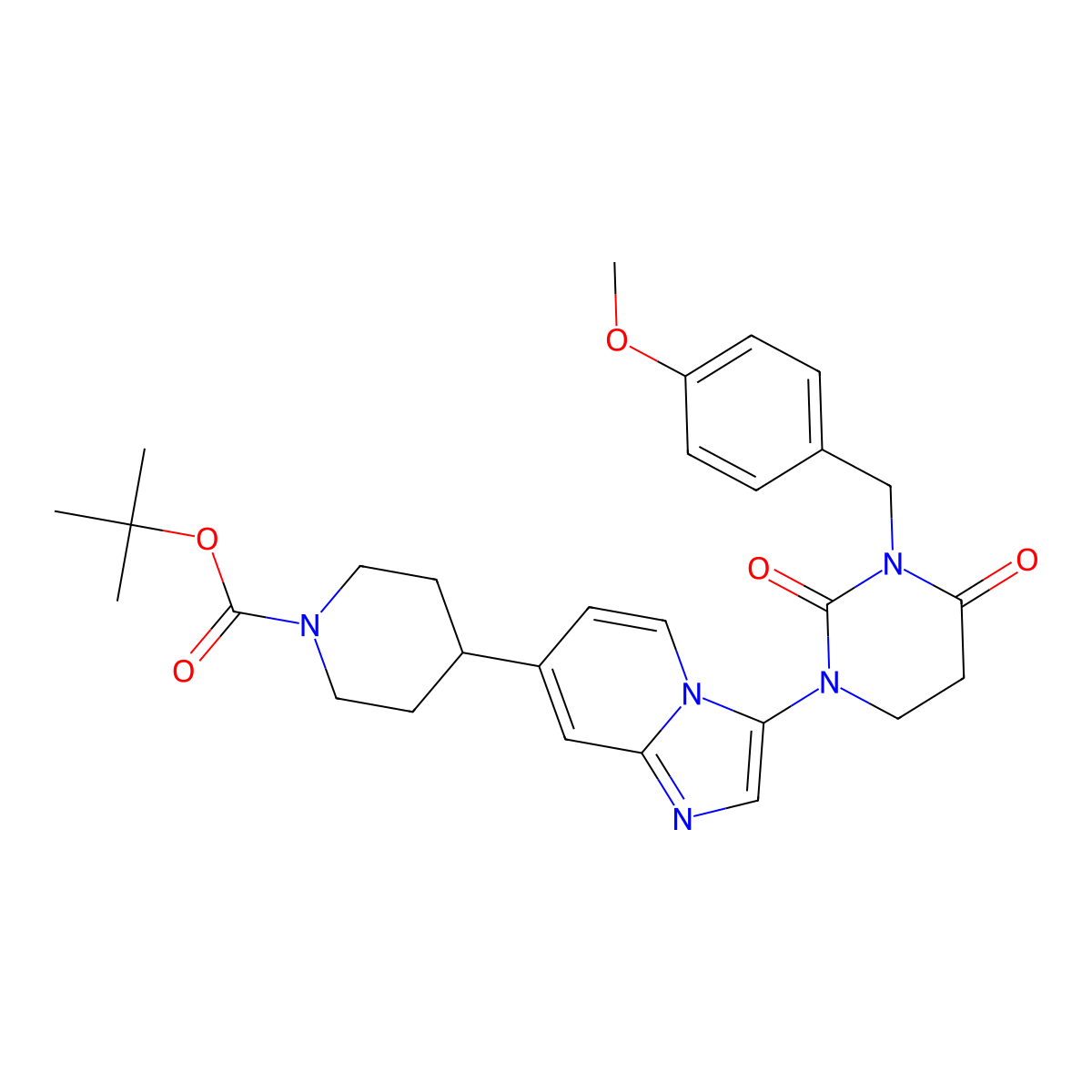 tert-butyl 4-(3-(3-(4-methoxybenzyl)-2,4-dioxotetrahydropyrimidin-1(2H)-yl)imidazo[1,2-a]pyridin-7-yl)piperidine-1-carboxylate molecular structure, CAS 2862037-30-5