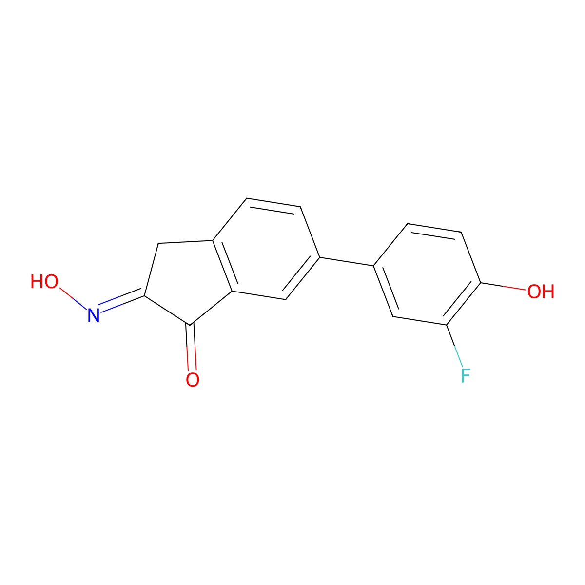 (2Z)-6-(3-fluoro-4-hydroxyphenyl)-2-hydroxyimino-3H-inden-1-one molecular structure, CAS 2862784-20-9