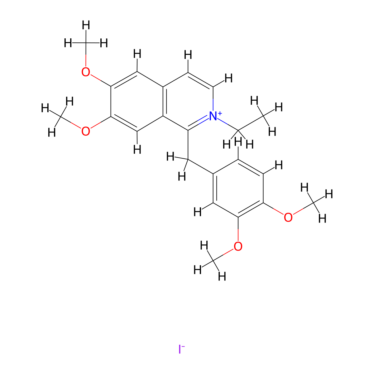 1-[(3,4-Dimethoxyphenyl)methyl]-2-ethyl-6,7-dimethoxyisoquinolin-2-ium iodide molecular structure, CAS 2863-95-8