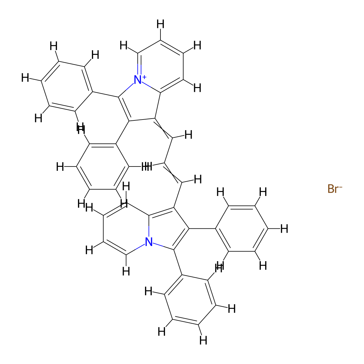 1H-Indolizinium, 1-[3-(2,3-diphenyl-1-indolizinyl)-2-propen-1-ylidene]-2,3-diphenyl-, bromide (1:1) molecular structure, CAS 28633-58-1