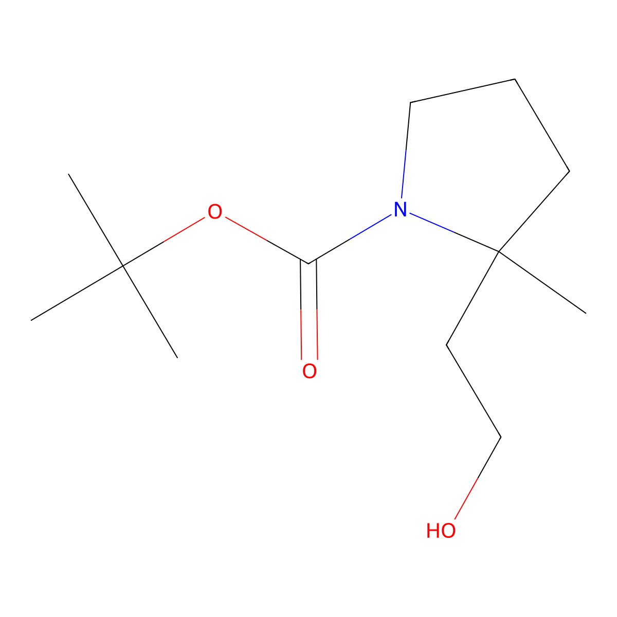 Tert-butyl 2-(2-hydroxyethyl)-2-methylpyrrolidine-1-carboxylate molecular structure, CAS 2863617-61-0