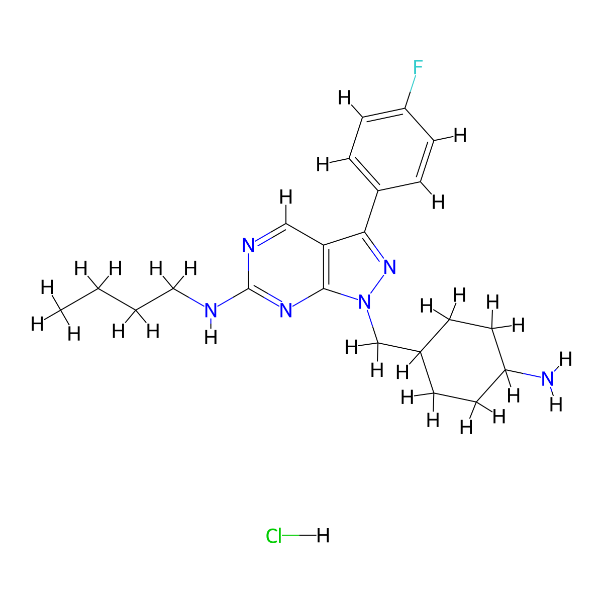 1-((trans-4-Aminocyclohexyl)methyl)-N-butyl-3-(4-fluorophenyl)-1H-pyrazolo[3,4-d]pyrimidin-6-amine hydrochloride molecular structure, CAS 2863657-53-6