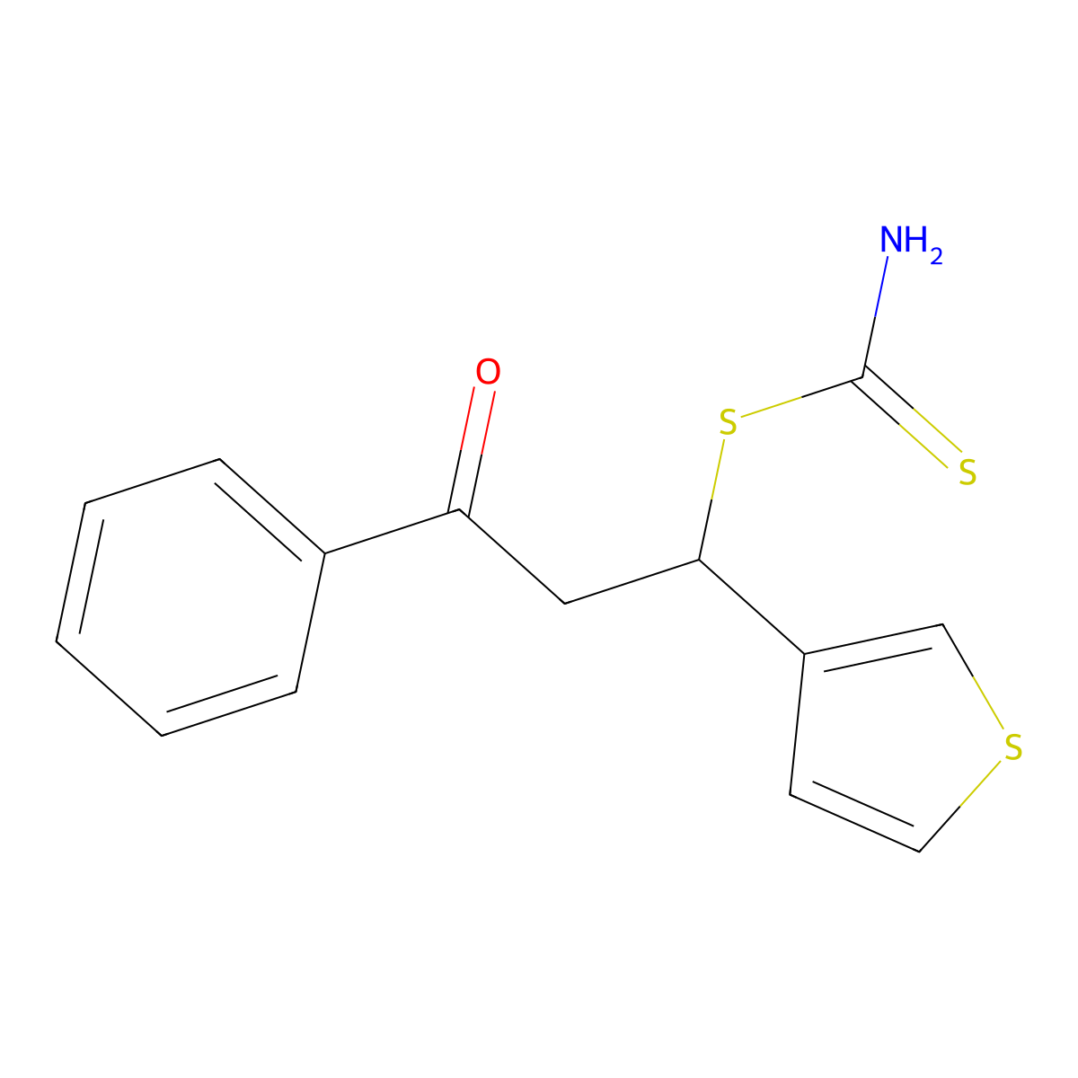 3-Oxo-3-phenyl-1-(3-thienyl)propyl aminomethanedithioate molecular structure, CAS 286366-70-9