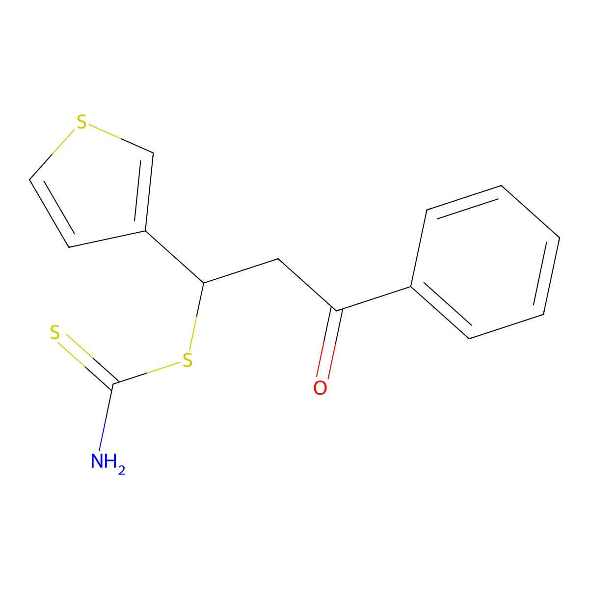 3-Oxo-3-phenyl-1-(3-thienyl)propyl aminomethanedithioate molecular structure, CAS 286366-70-9
