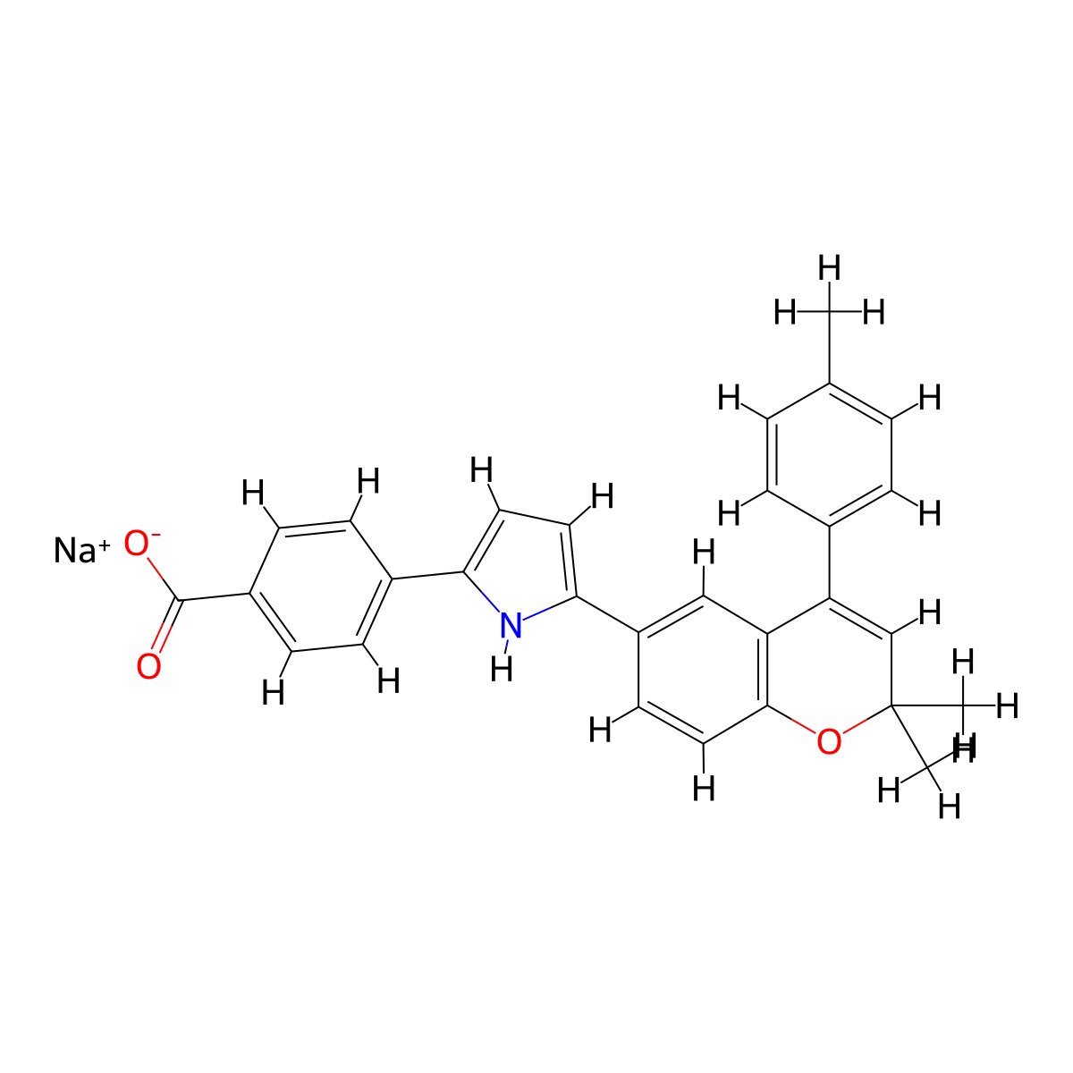 Sodium 4-(5-(2,2-dimethyl-4-(p-tolyl)-2H-chromen-6-yl)-1H-pyrrol-2-yl)benzoate molecular structure, CAS 2863670-67-9