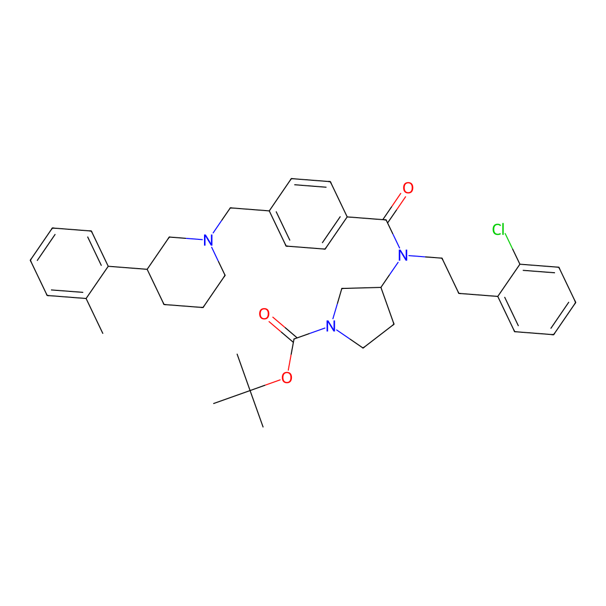 Tert-butyl (3R)-3-(N-(2-chlorophenethyl)-4-((3-(O-tolyl)piperidin-1-YL)methyl)benzamido)pyrrolidine-1-carboxylate molecular structure, CAS 2863673-75-8