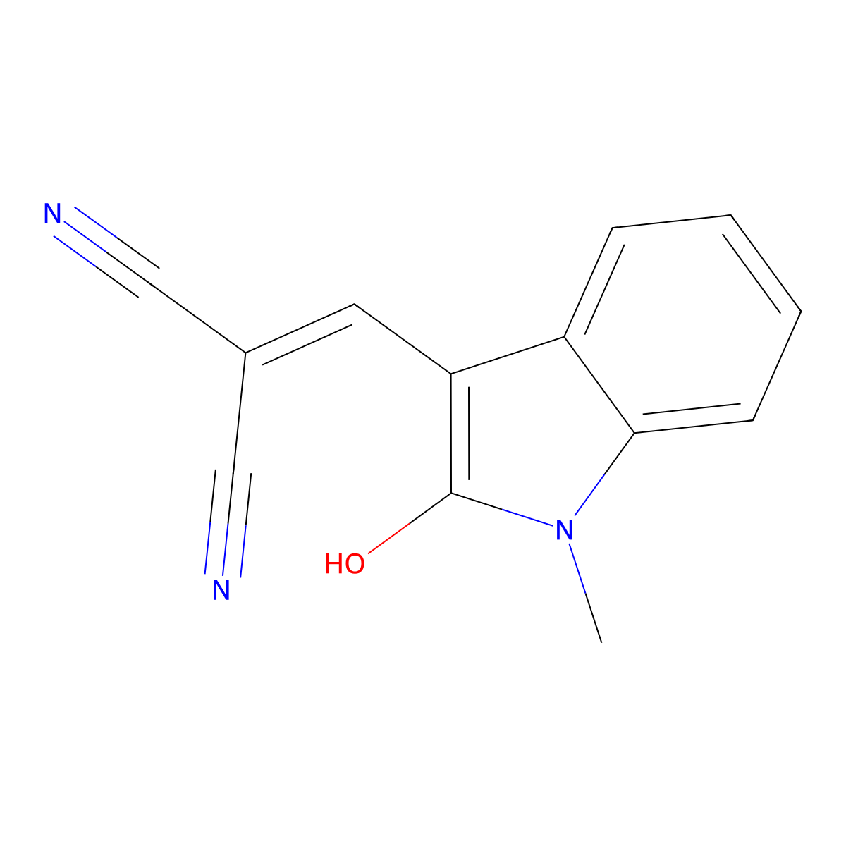 2-[(2-hydroxy-1-methyl-1H-indol-3-yl)methylidene]propanedinitrile molecular structure, CAS 2863676-83-7