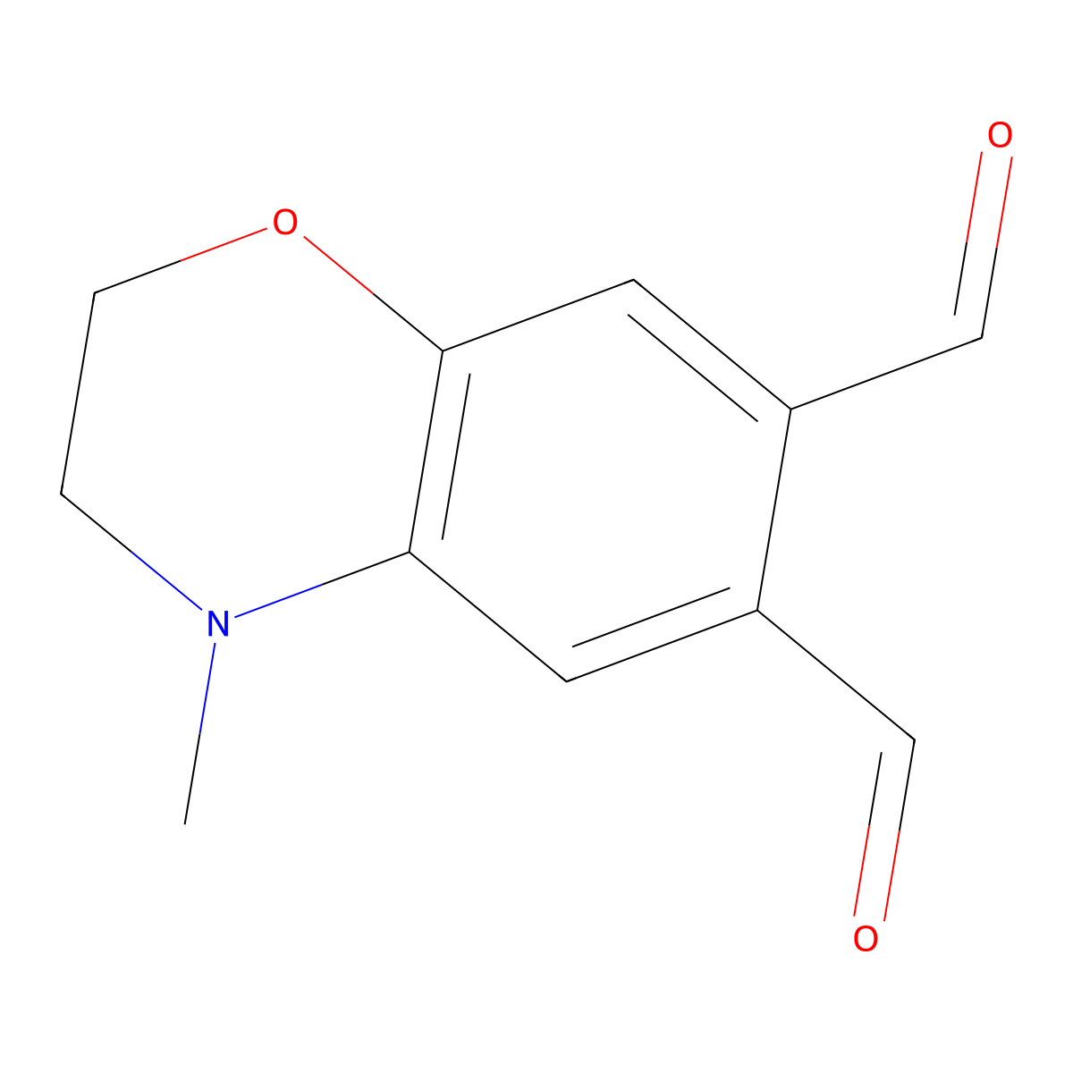 4-Methyl-3,4-dihydro-2H-benZo[1,4]oxaZine-6,7-dicarbaldehyde molecular structure, CAS 2863686-76-2