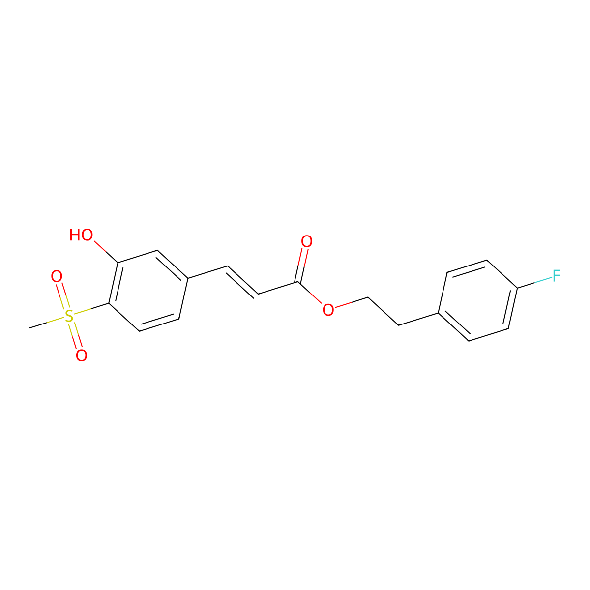 (E)-4-Fluorophenethyl 3-(3-hydroxy-4-(methylsulfonyl)phenyl)acrylate molecular structure, CAS 2863693-52-9