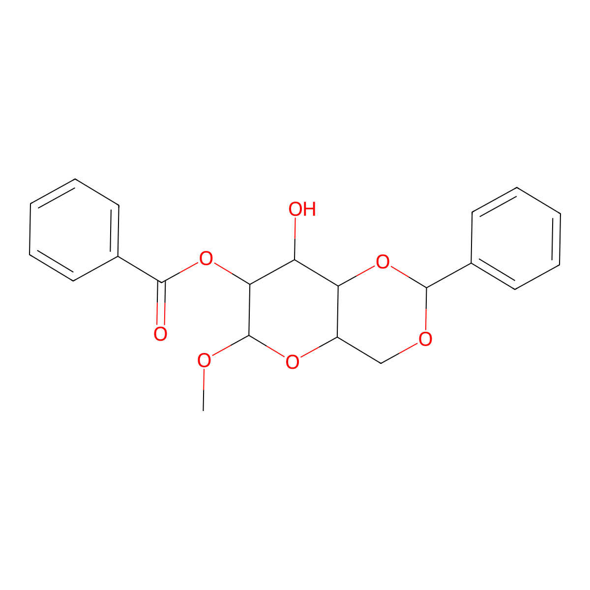(8-Hydroxy-6-methoxy-2-phenyl-4,4a,6,7,8,8a-hexahydropyrano[3,2-d][1,3]dioxin-7-yl) benzoate molecular structure, CAS 28642-64-0