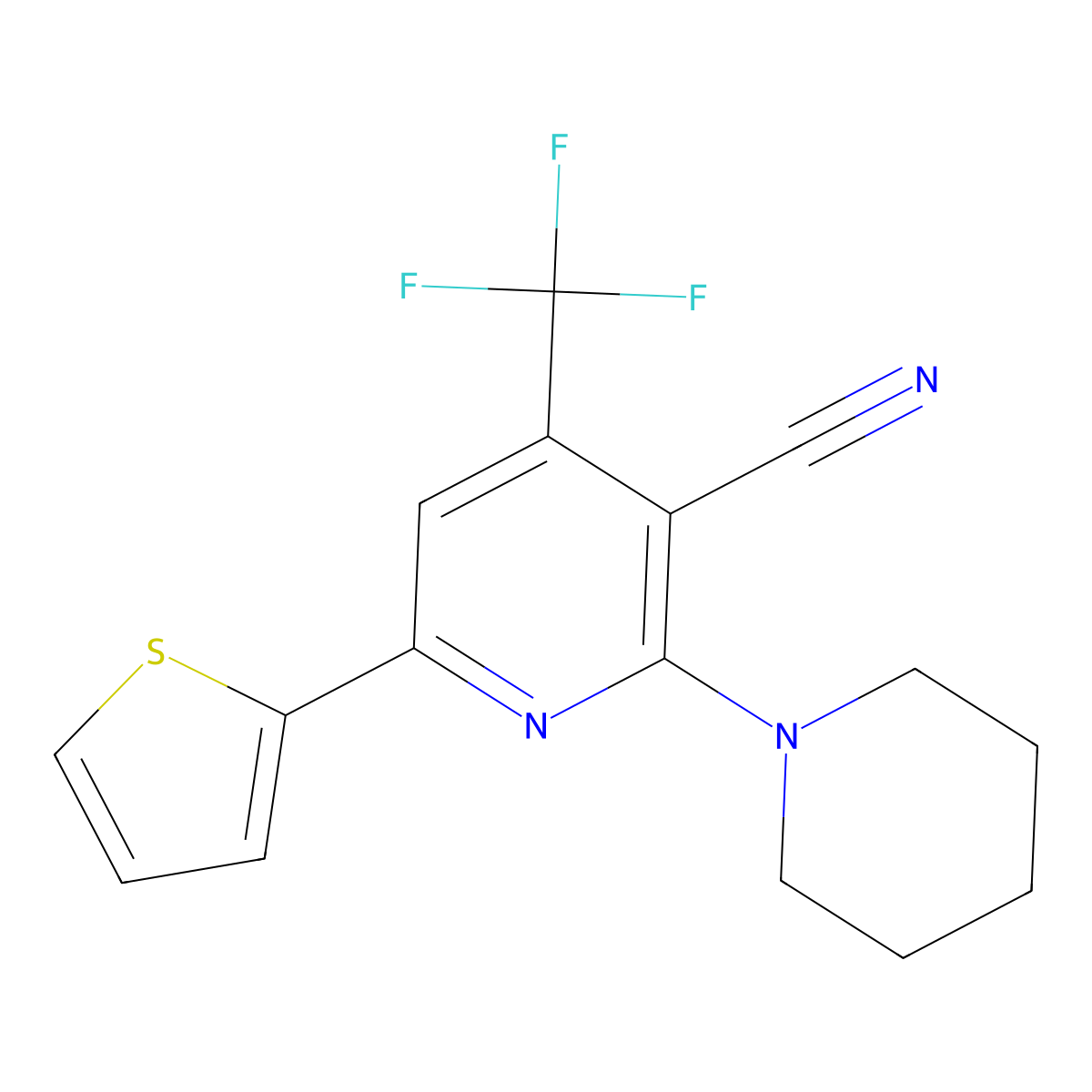 2-(1-Piperidinyl)-6-(2-thienyl)-4-(trifluoromethyl)-3-pyridinecarbonitrile molecular structure, CAS 286430-63-5