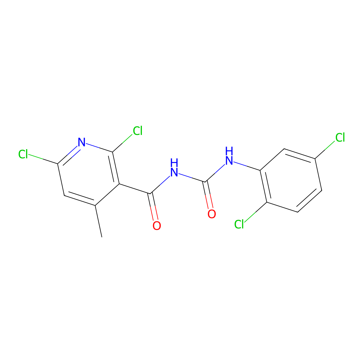 2,6-Dichloro-N-(((2,5-dichlorophenyl)amino)carbonyl)-4-methyl-3-pyridinecarboxamide molecular structure, CAS 286430-79-3