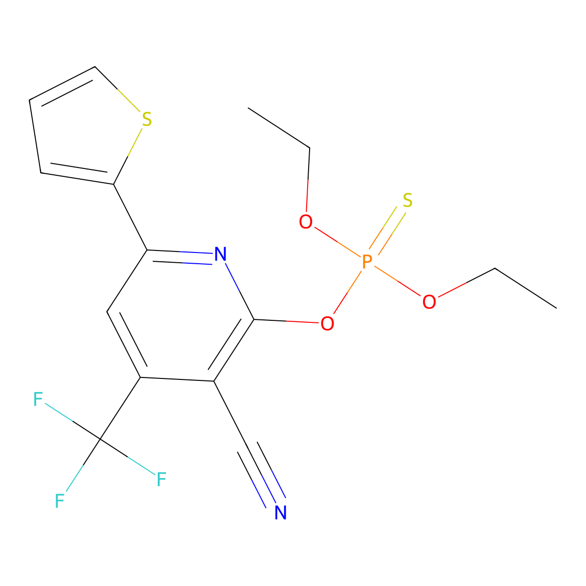 2-[(Diethoxyphosphorothioyl)oxy]-6-(2-thienyl)-4-(trifluoromethyl)nicotinonitrile molecular structure, CAS 286435-85-6