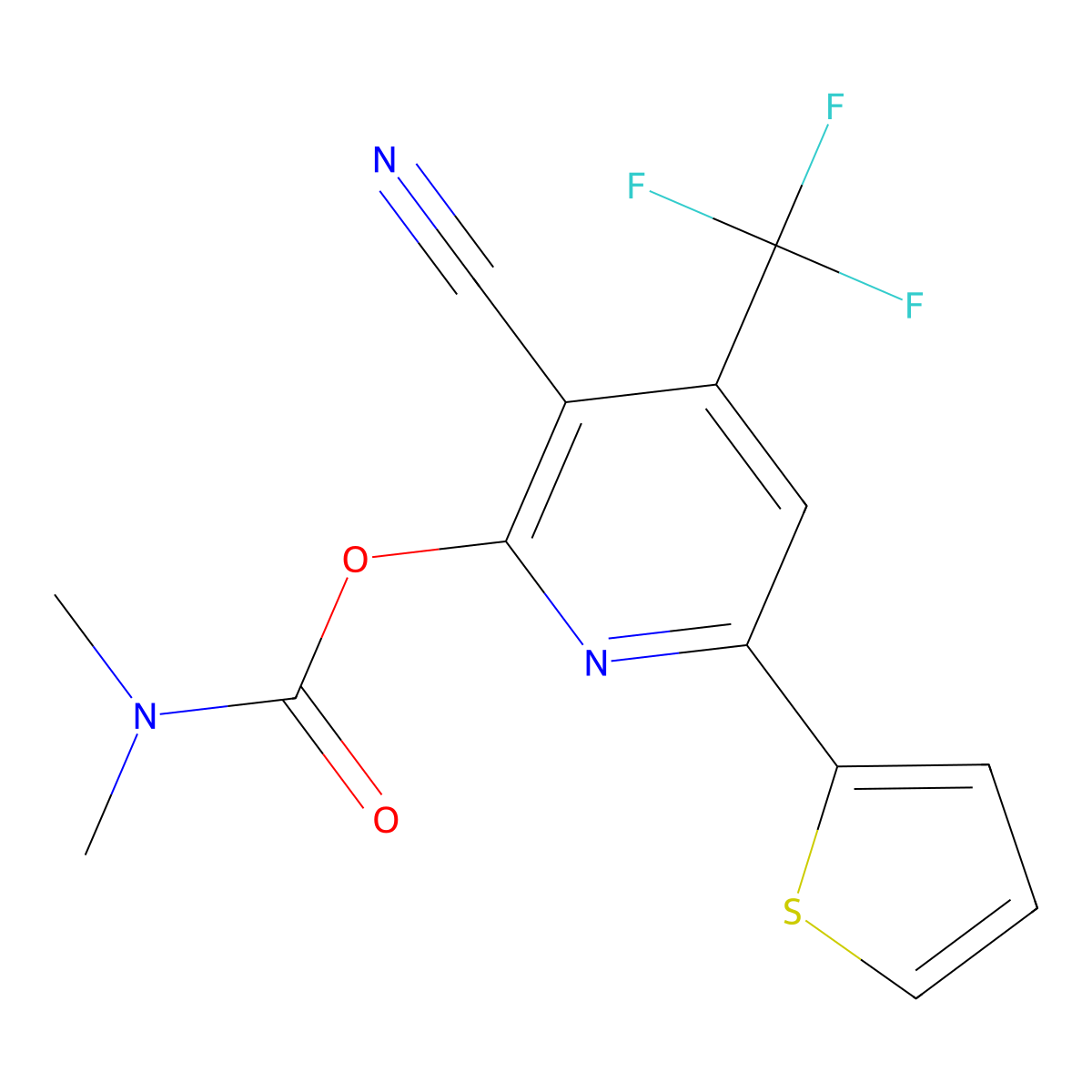Carbamic acid, dimethyl-, 3-cyano-6-(2-thienyl)-4-(trifluoromethyl)-2-pyridinyl ester molecular structure, CAS 286435-87-8