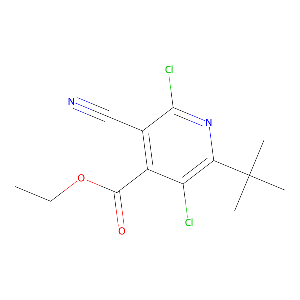 Ethyl 2-tert-butyl-3,6-dichloro-5-cyanopyridine-4-carboxylate molecular structure, CAS 286436-19-9