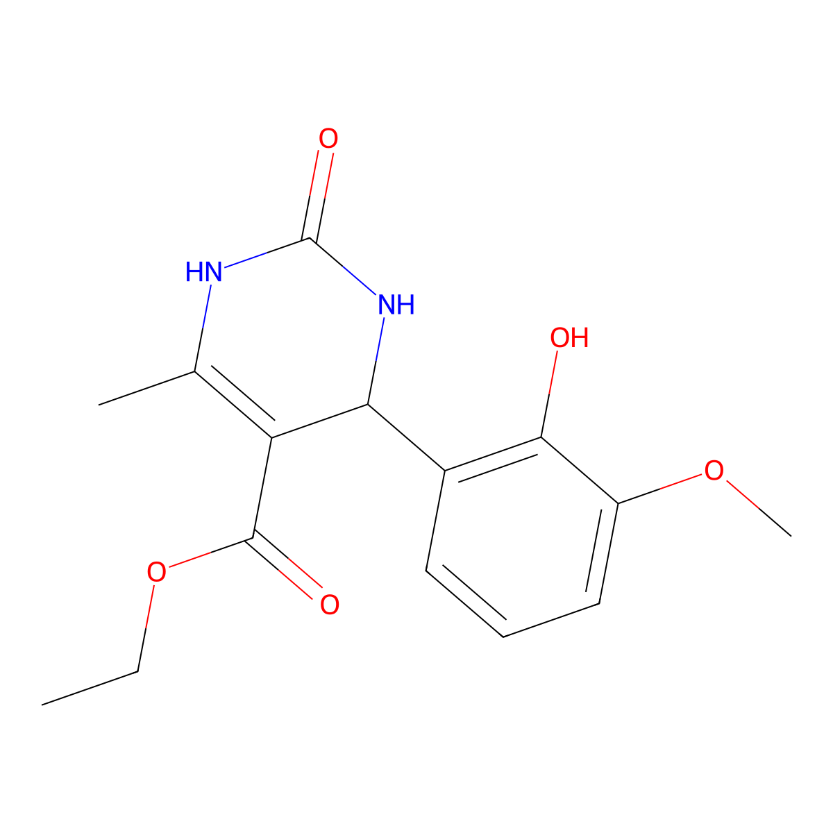 Ethyl 4-(2-hydroxy-3-methoxyphenyl)-6-methyl-2-oxo-1,2,3,4-tetrahydropyrimidine-5-carboxylate molecular structure, CAS 286439-73-4