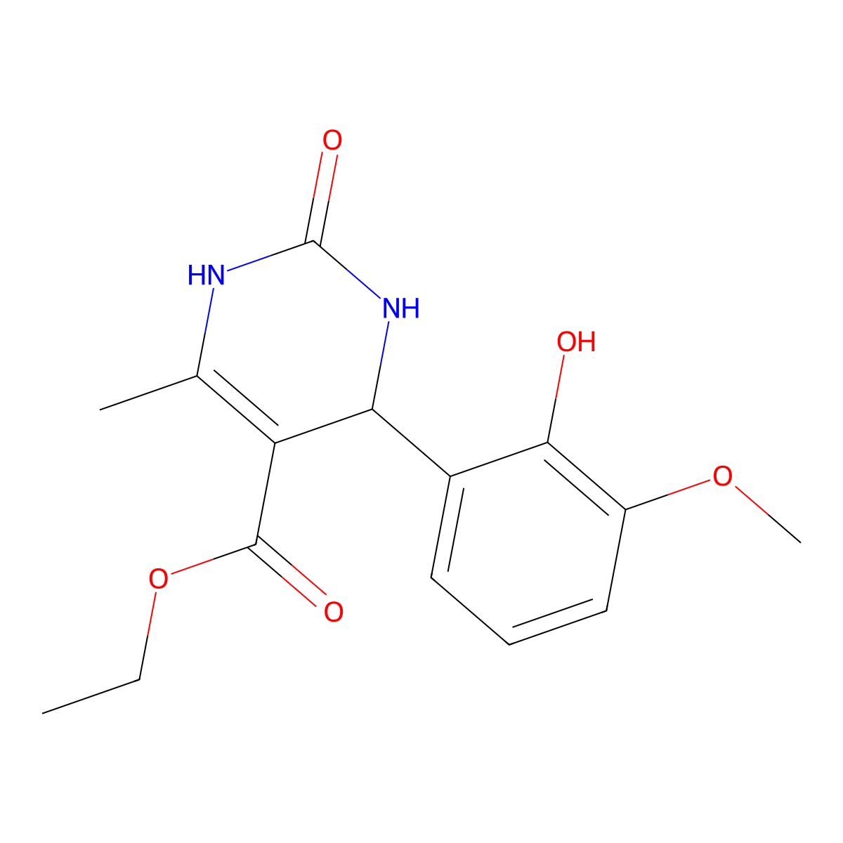 Ethyl 4-(2-hydroxy-3-methoxyphenyl)-6-methyl-2-oxo-1,2,3,4-tetrahydropyrimidine-5-carboxylate molecular structure, CAS 286439-73-4