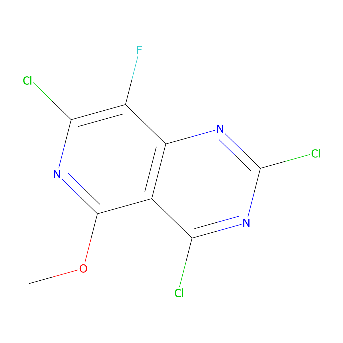 2,4,7-Trichloro-8-fluoro-5-methoxy-pyrido[4,3-d]pyrimidine molecular structure, CAS 2864418-70-0