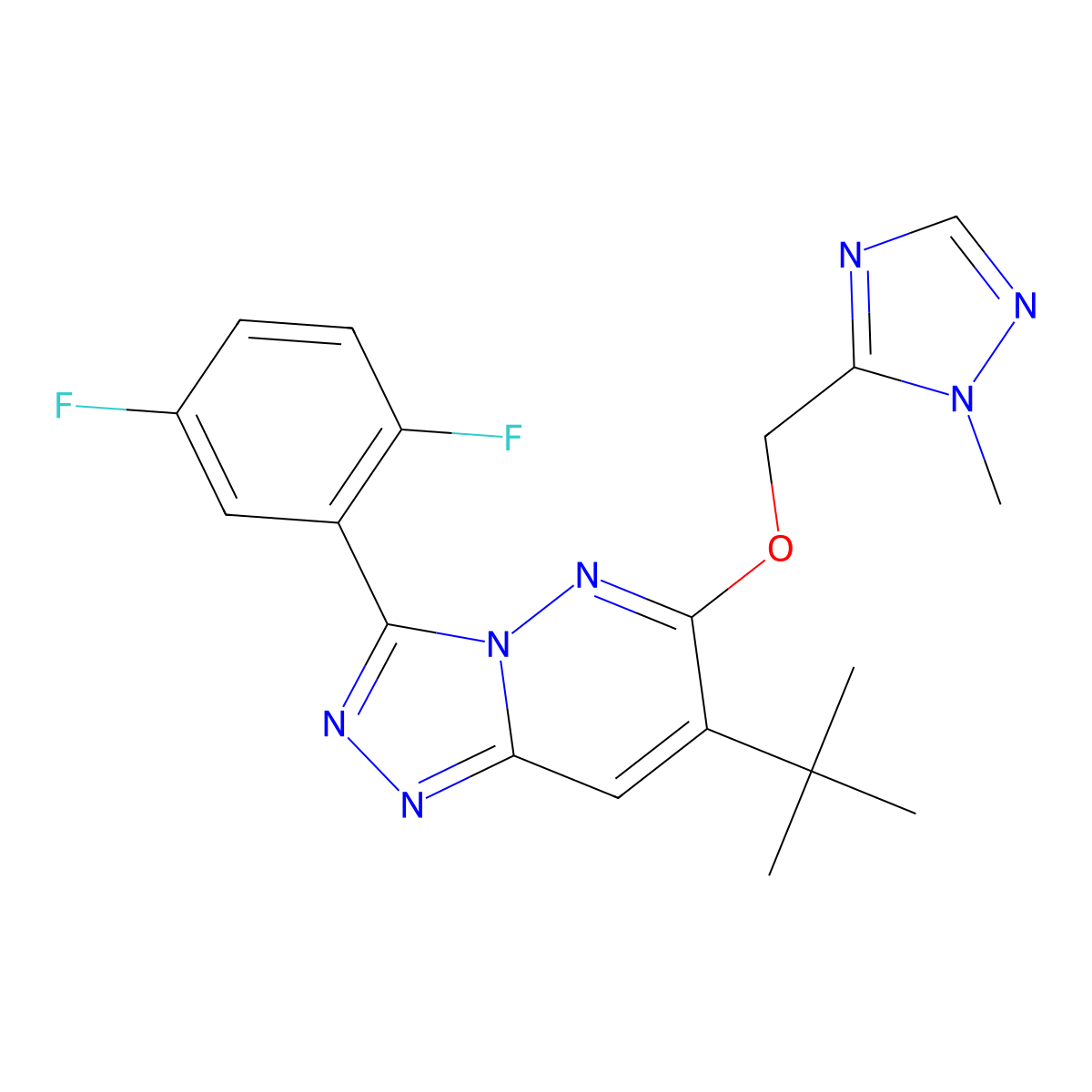 3-(2,5-Difluorophenyl)-7-(1,1-dimethylethyl)-6-((1-methyl-1H-1,2,4-triazol-5-yl)methoxy)-1,2,4-triazolo(4,3-b)pyridazine molecular structure, CAS 286456-42-6