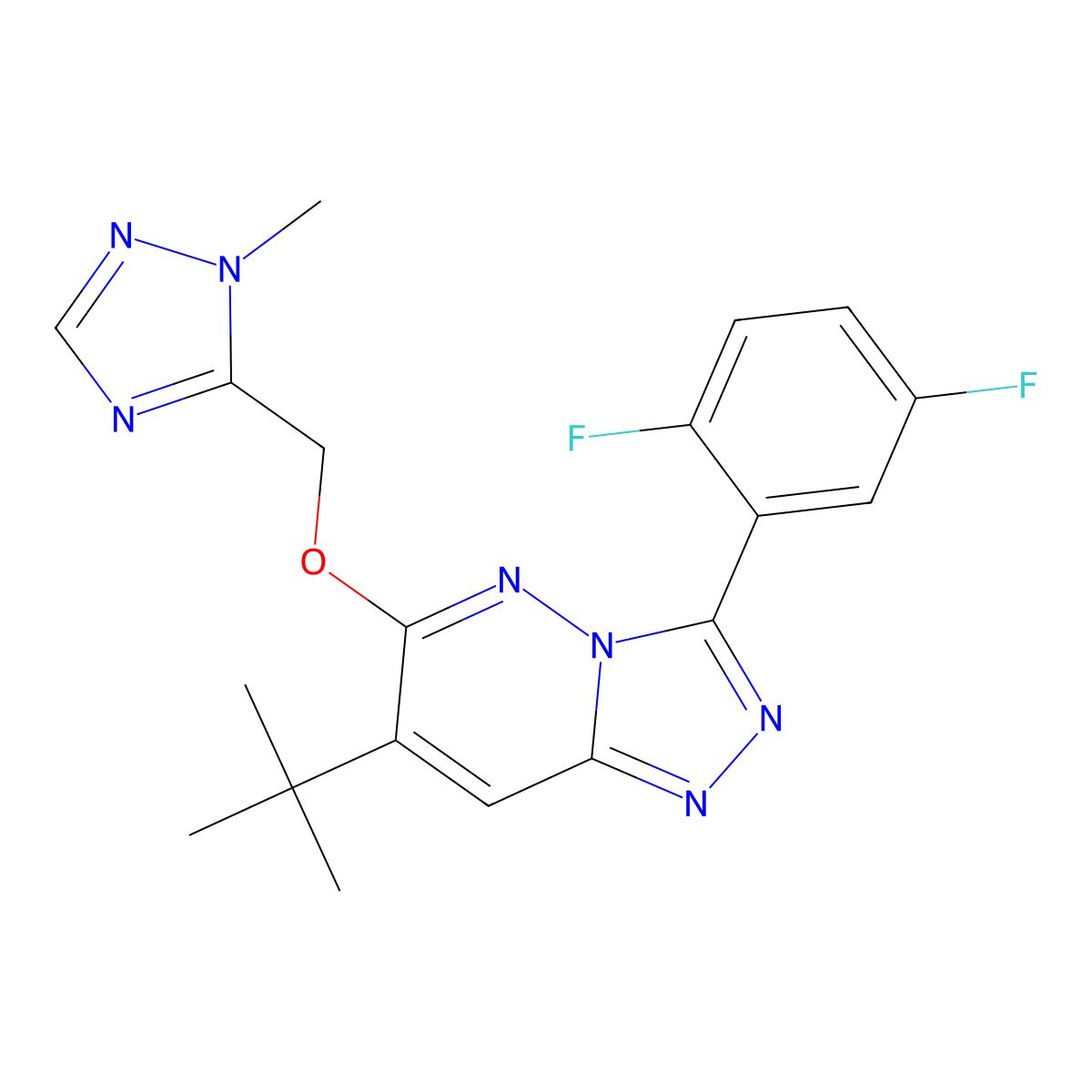 3-(2,5-Difluorophenyl)-7-(1,1-dimethylethyl)-6-((1-methyl-1H-1,2,4-triazol-5-yl)methoxy)-1,2,4-triazolo(4,3-b)pyridazine molecular structure, CAS 286456-42-6
