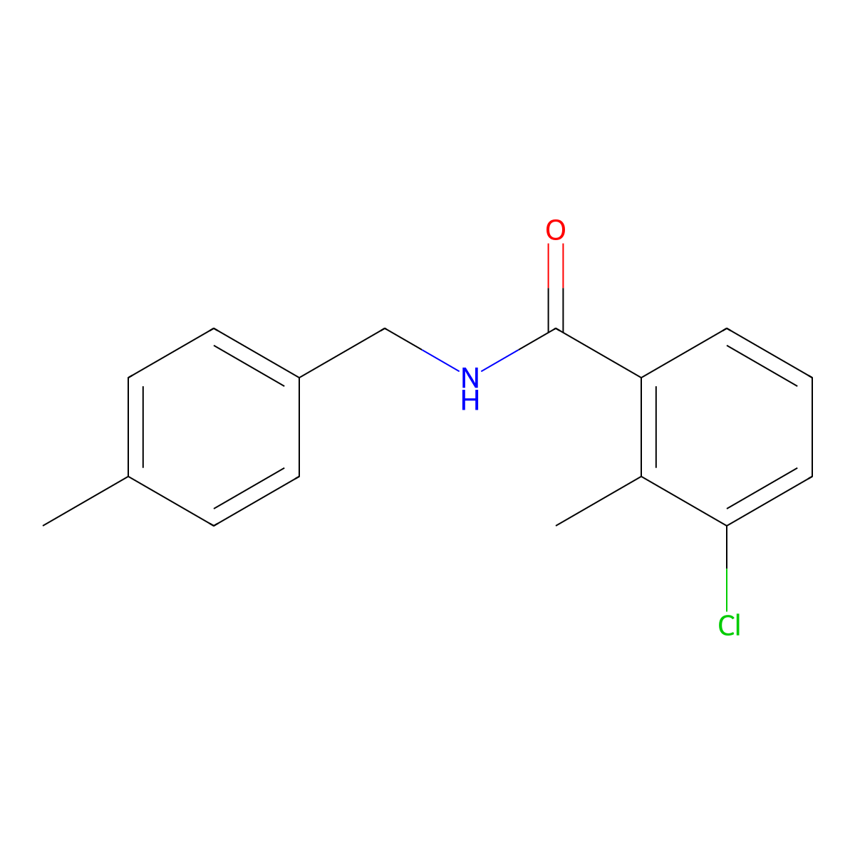 3-Chloro-2-methyl-N-[(4-methylphenyl)methyl]benzamide molecular structure, CAS 2864756-23-8