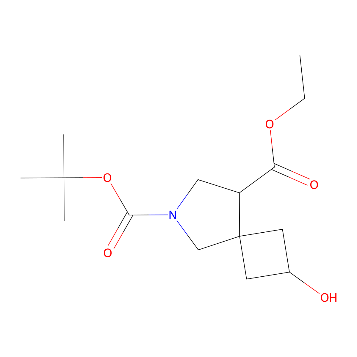 O6-tert-butyl O8-ethyl 2-hydroxy-6-azaspiro[3.4]octane-6,8-dicarboxylate molecular structure, CAS 2865115-28-0
