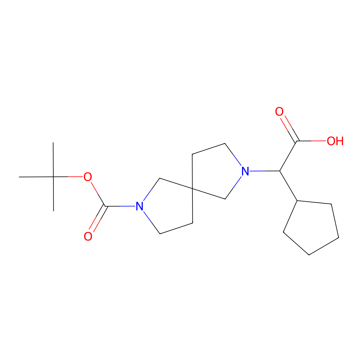 (S)-2-((S)-7-(tert-butoxycarbonyl)-2,7-diazaspiro[4.4]nonan-2-yl)-2-cyclopentylacetic acid molecular structure, CAS 2865128-45-4