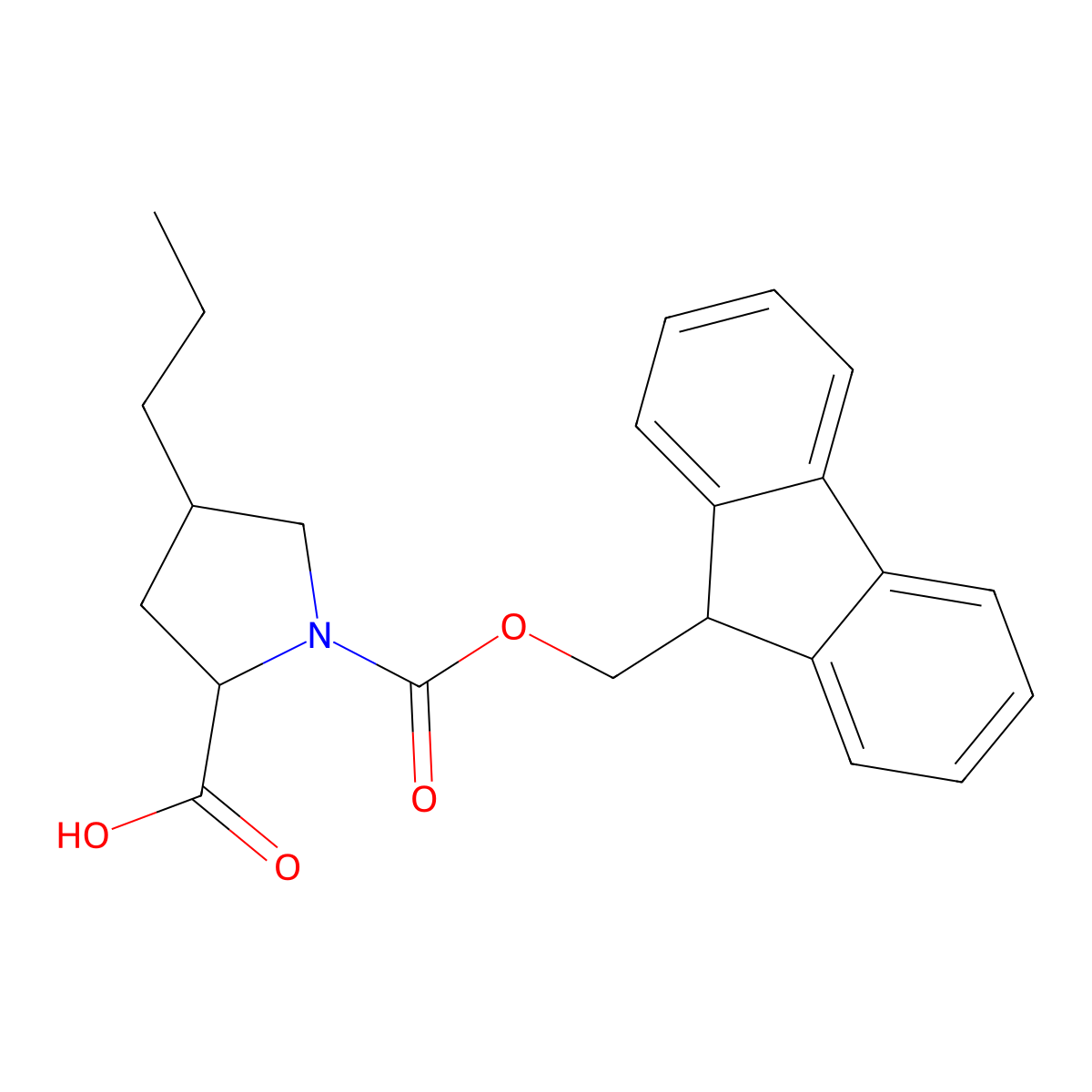 (2S,4R)-1-(9H-fluoren-9-ylmethoxycarbonyl)-4-propyl-pyrrolidine-2-carboxylic acid molecular structure, CAS 2865160-65-0