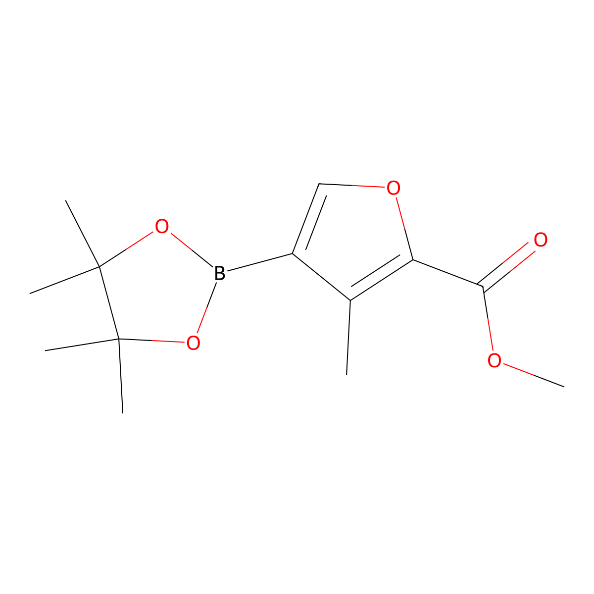 Methyl 3-methyl-4-(4,4,5,5-tetramethyl-1,3,2-dioxaborolan-2-yl)furan-2-carboxylate molecular structure, CAS 2865813-76-7