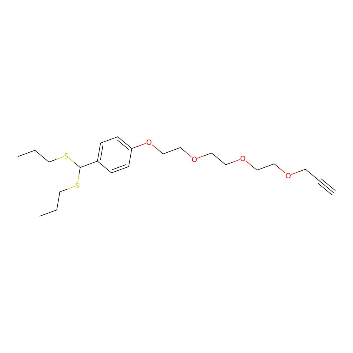 1-[Bis(propylsulfanyl)methyl]-4-[2-[2-(2-prop-2-ynoxyethoxy)ethoxy]ethoxy]benzene molecular structure, CAS 2866181-92-0