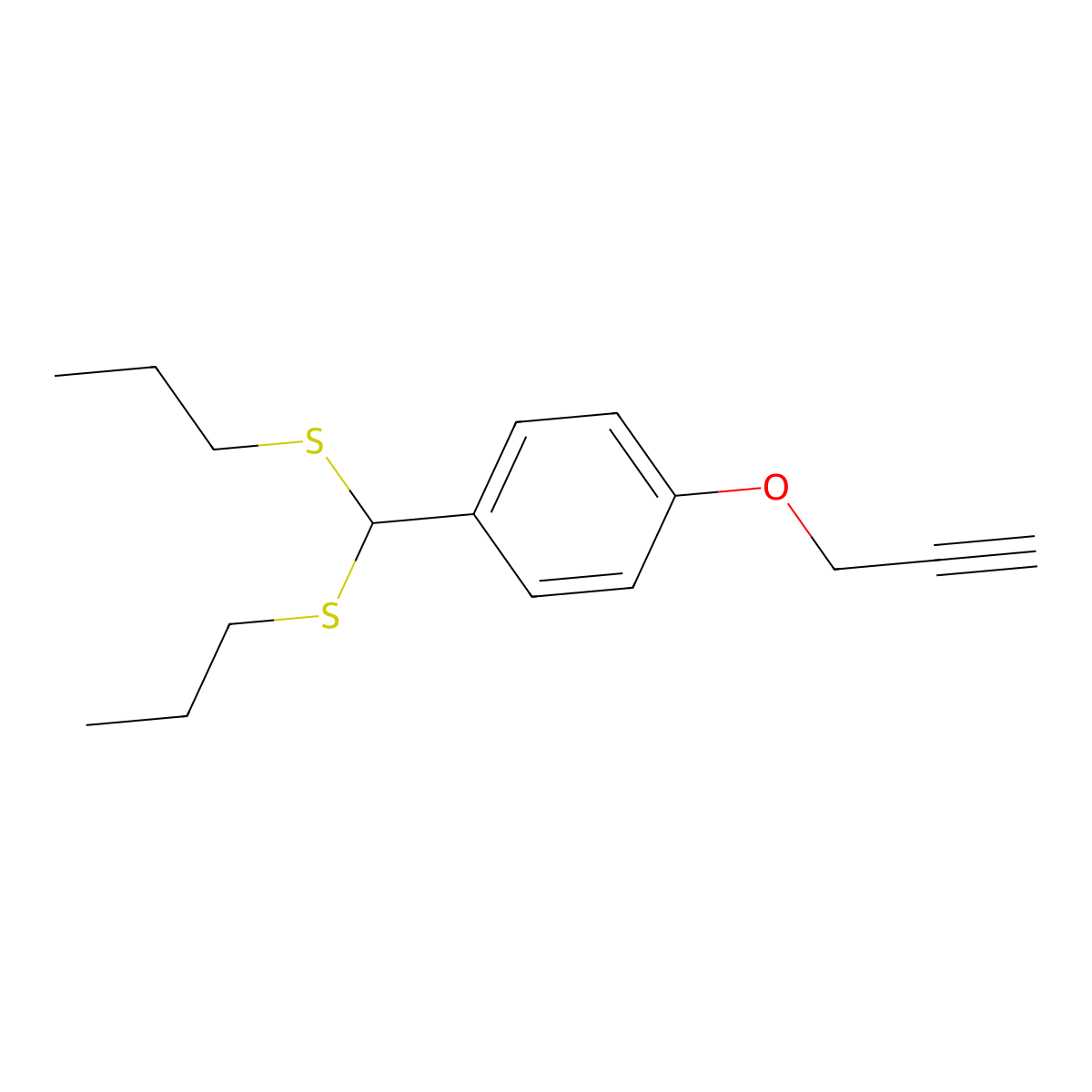 1-[Bis(propylsulfanyl)methyl]-4-prop-2-ynoxybenzene molecular structure, CAS 2866182-00-3