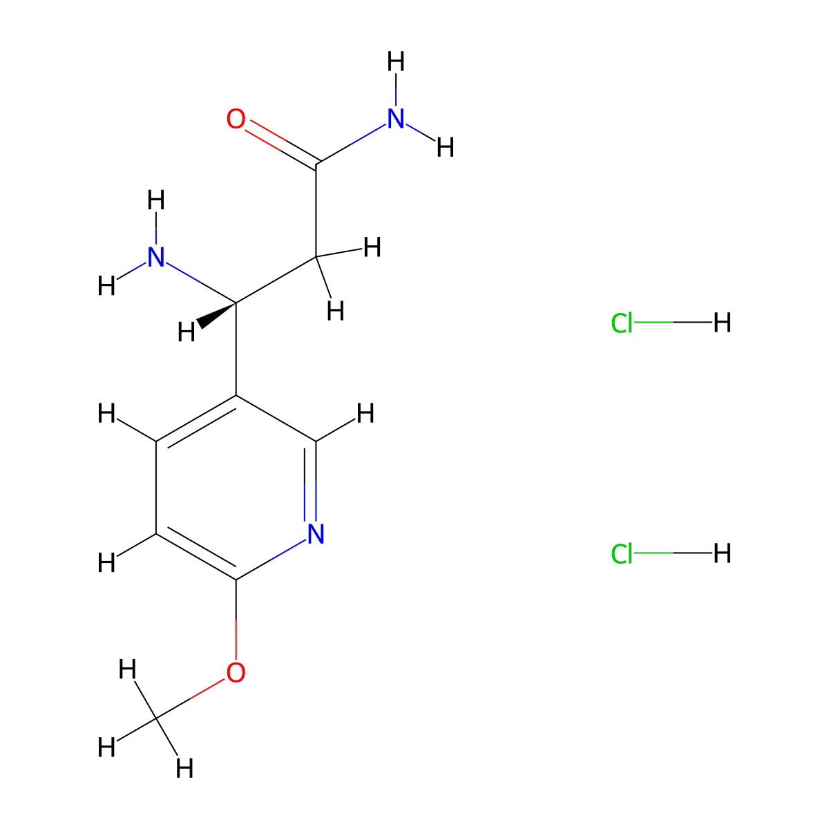 (3R)-3-amino-3-(6-methoxypyridin-3-yl)propanamide dihydrochloride molecular structure, CAS 2866253-88-3