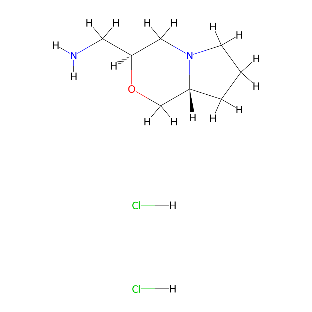 1-((3S,8aR)-hexahydro-1H-pyrrolo(2,1-c)(1,4)oxazin-3-yl)methanamine dihydrochloride molecular structure, CAS 2866253-95-2