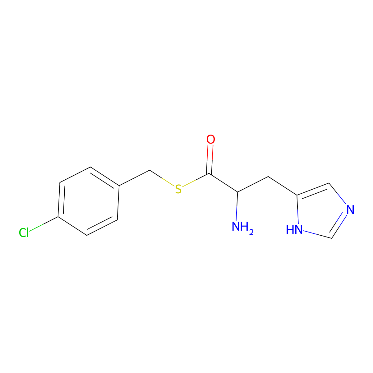(2S)-2-amino-1-{[(4-chlorophenyl)methyl]sulfanyl}-3-(1H-imidazol-4-yl)propan-1-one molecular structure, CAS 2866253-96-3