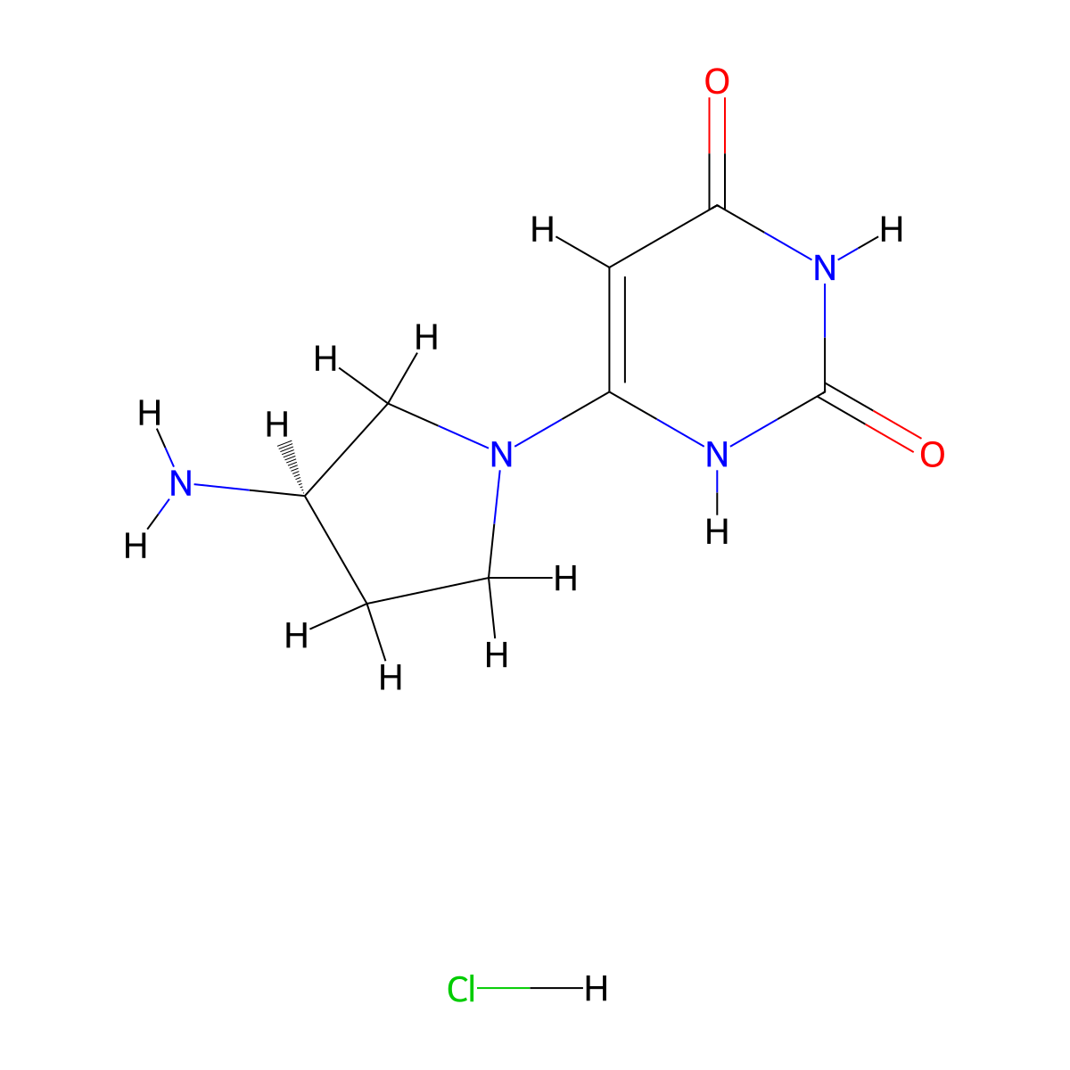 6-[(3R)-3-aminopyrrolidin-1-yl]-1,2,3,4-tetrahydropyrimidine-2,4-dione hydrochloride molecular structure, CAS 2866254-00-2