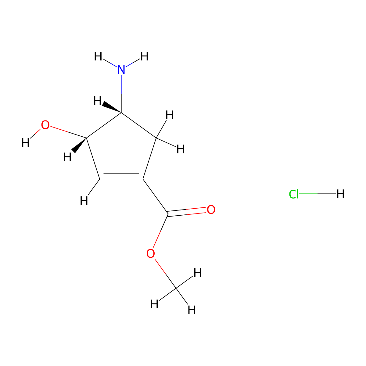 methyl (3S,4R)-4-amino-3-hydroxycyclopent-1-ene-1-carboxylate hydrochloride molecular structure, CAS 2866254-14-8