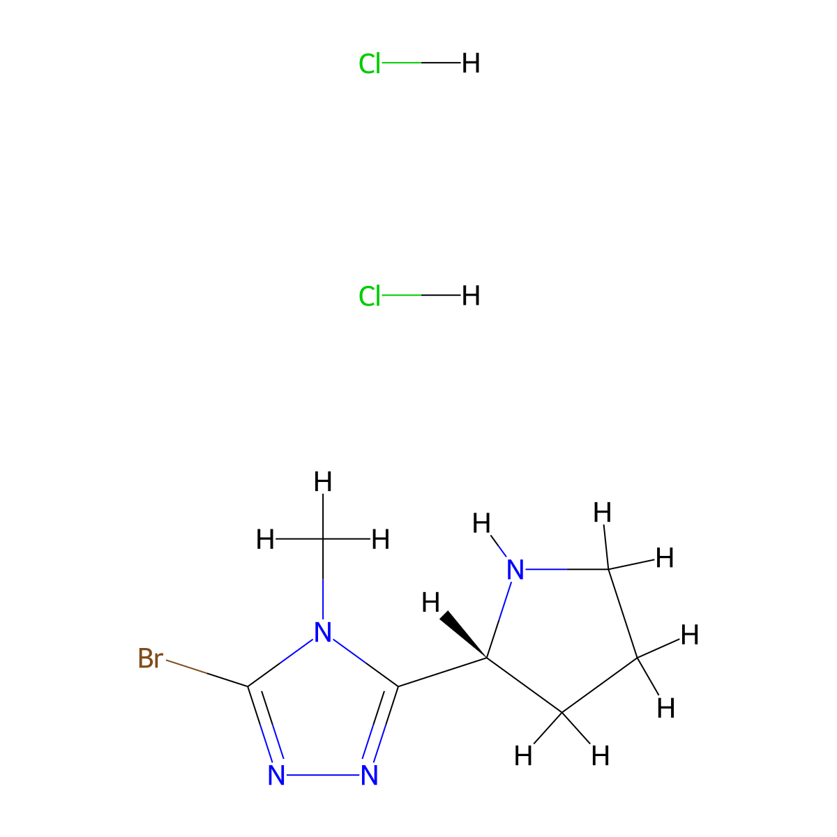 3-bromo-4-methyl-5-[(2R)-pyrrolidin-2-yl]-4H-1,2,4-triazole dihydrochloride molecular structure, CAS 2866254-15-9