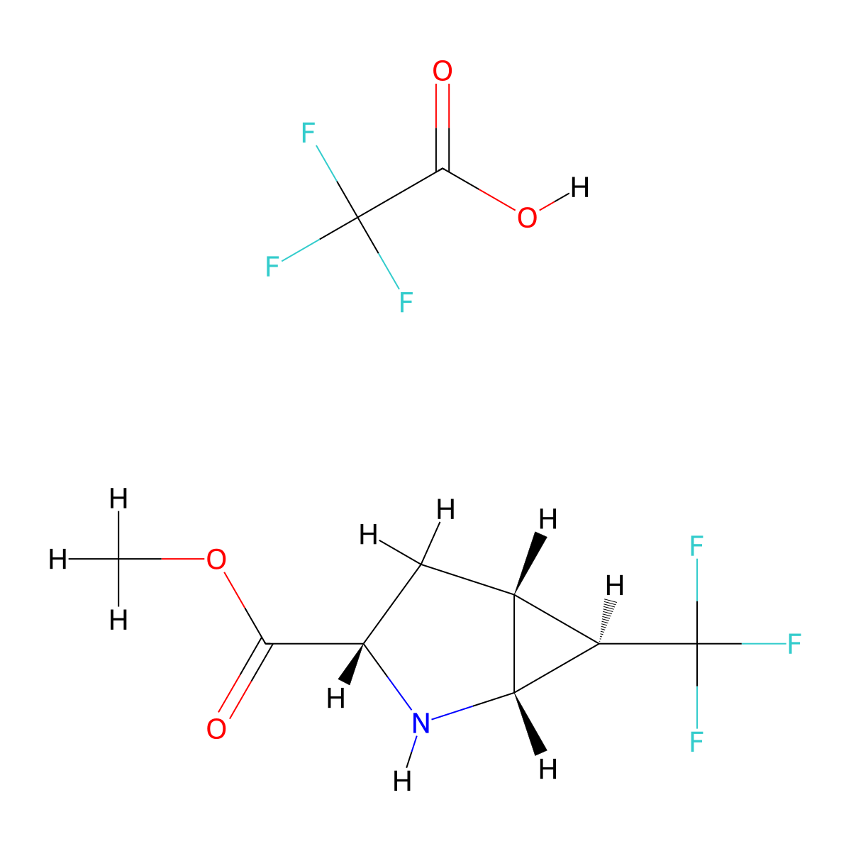methyl (1R,3S,5R,6R)-6-(trifluoromethyl)-2-azabicyclo[3.1.0]hexane-3-carboxylate; trifluoroacetic acid molecular structure, CAS 2866254-18-2