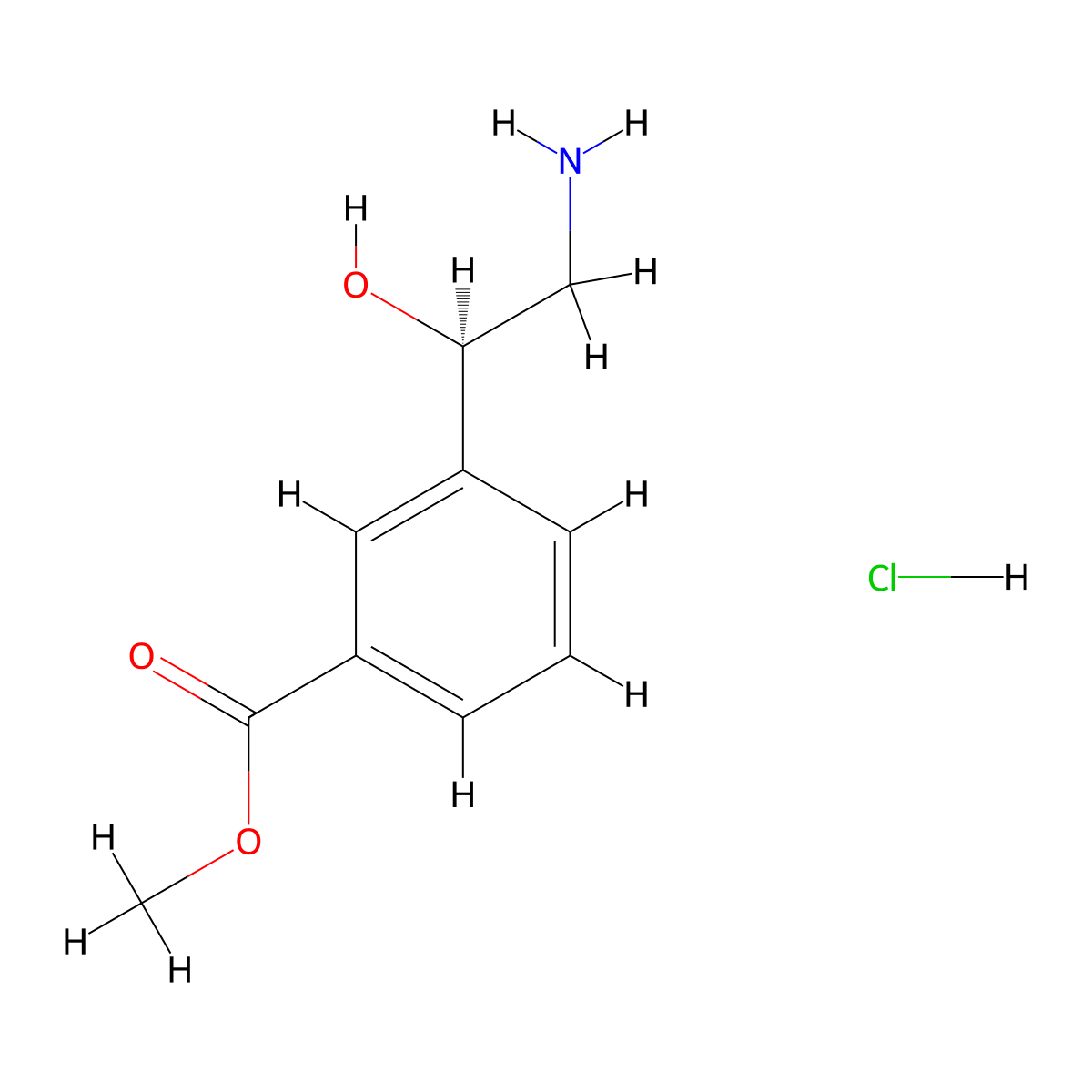 methyl 3-[(1R)-2-amino-1-hydroxyethyl]benzoate hydrochloride molecular structure, CAS 2866254-22-8