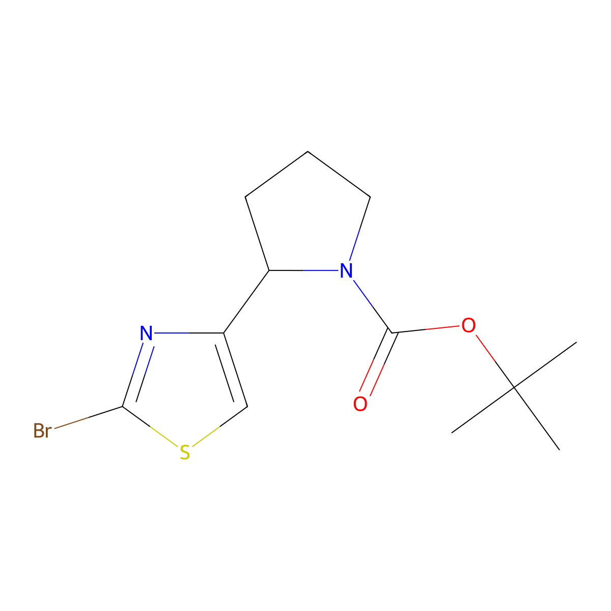 tert-butyl (2R)-2-(2-bromo-1,3-thiazol-4-yl)pyrrolidine-1-carboxylate molecular structure, CAS 2866254-25-1