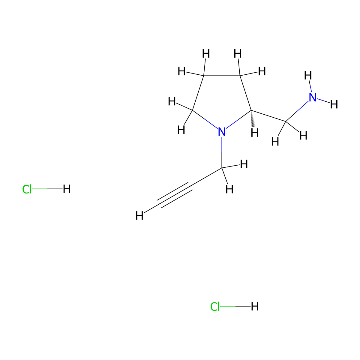 1-((2S)-1-(prop-2-yn-1-yl)pyrrolidin-2-yl)methanamine dihydrochloride molecular structure, CAS 2866254-30-8