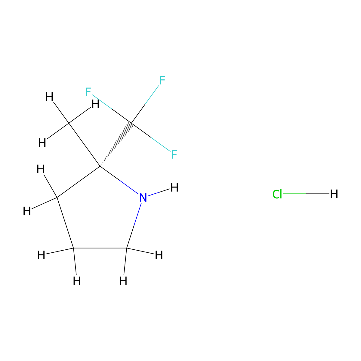 (2R)-2-methyl-2-(trifluoromethyl)pyrrolidine hydrochloride molecular structure, CAS 2866254-35-3
