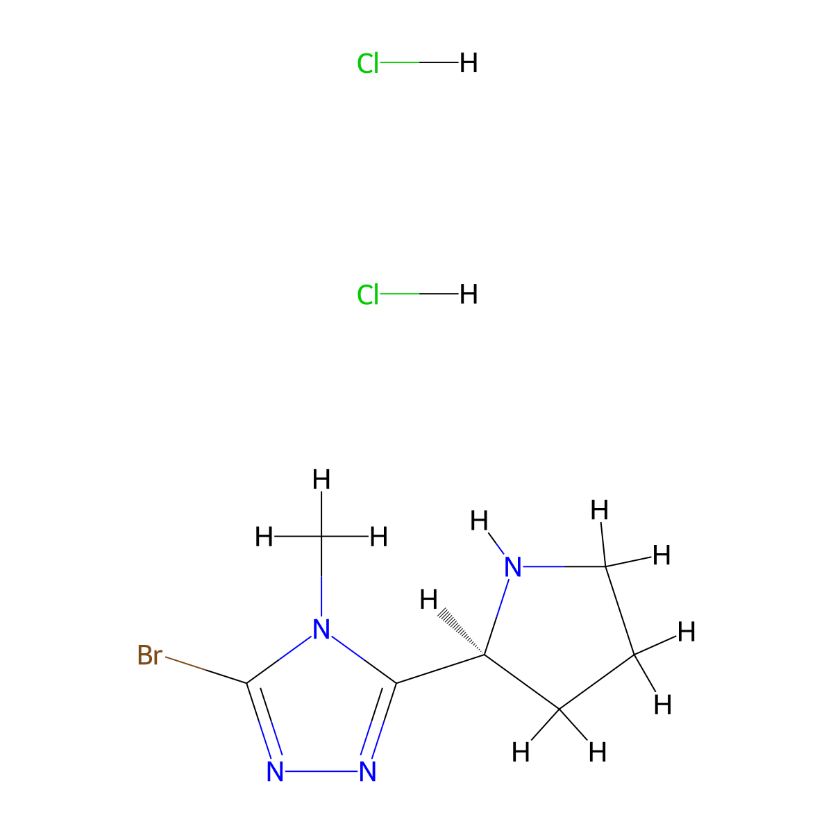 3-bromo-4-methyl-5-[(2S)-pyrrolidin-2-yl]-4H-1,2,4-triazole dihydrochloride molecular structure, CAS 2866254-60-4