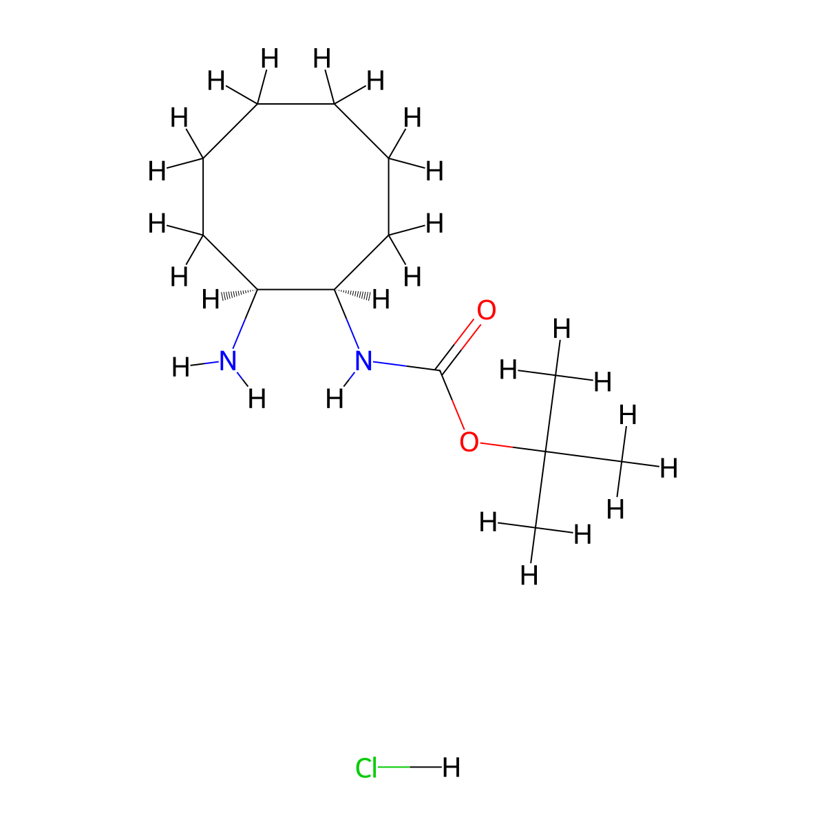 rac-tert-butyl N-[(1R,2S)-2-aminocyclooctyl]carbamate hydrochloride, cis molecular structure, CAS 2866307-14-2