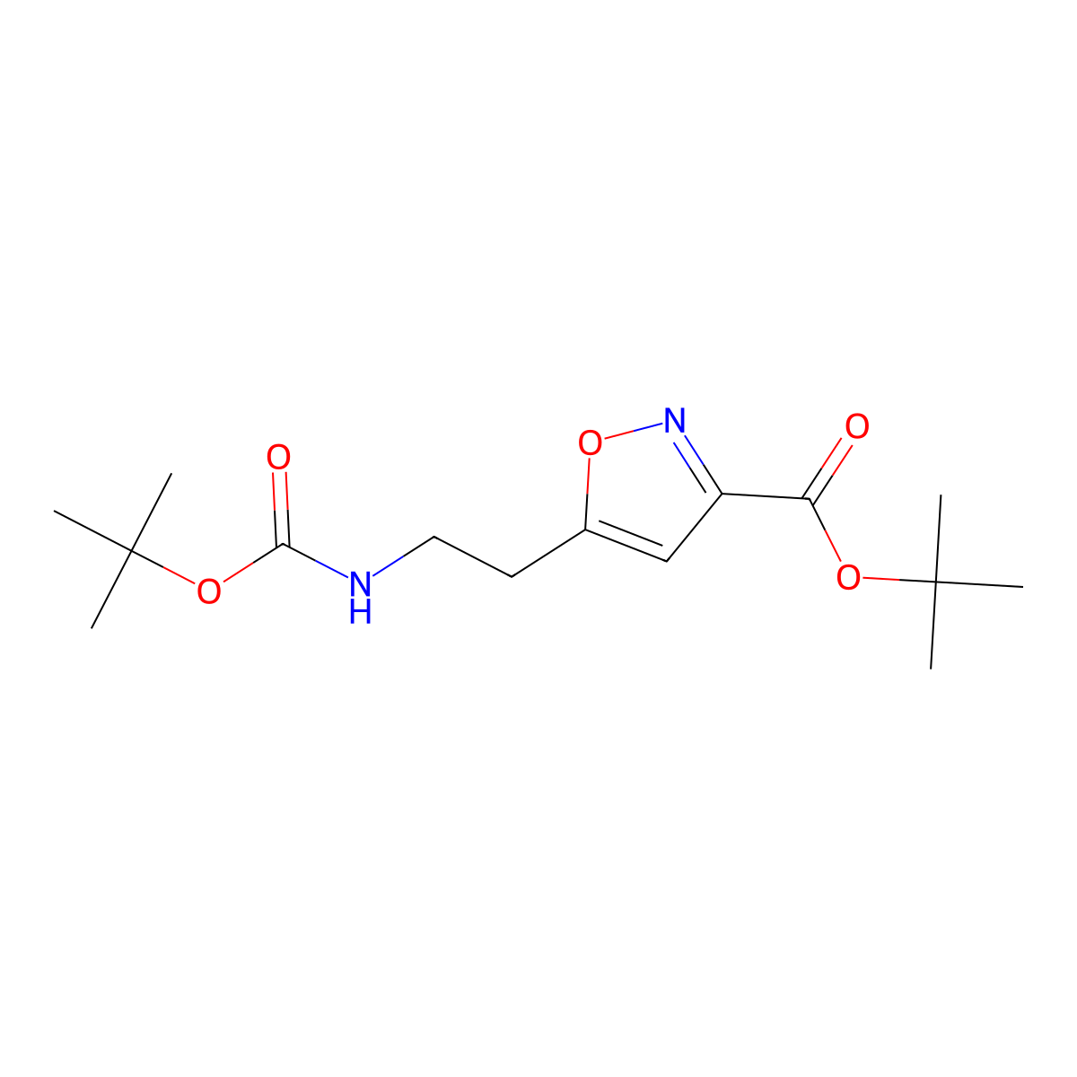 Tert-butyl 5-(2-{[(tert-butoxy)carbonyl]amino}ethyl)-1,2-oxazole-3-carboxylate molecular structure, CAS 2866307-19-7