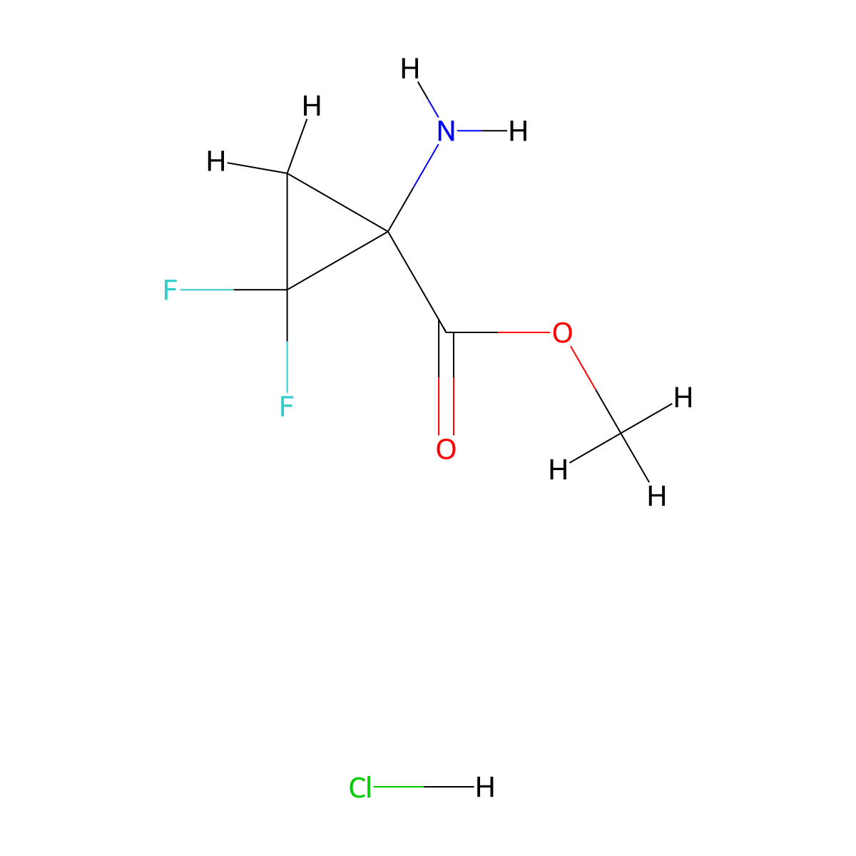 Methyl 1-amino-2,2-difluorocyclopropane-1-carboxylate hydrochloride molecular structure, CAS 2866307-32-4