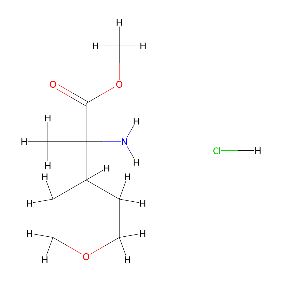 Methyl 2-amino-2-(oxan-4-yl)propanoate hydrochloride molecular structure, CAS 2866307-54-0