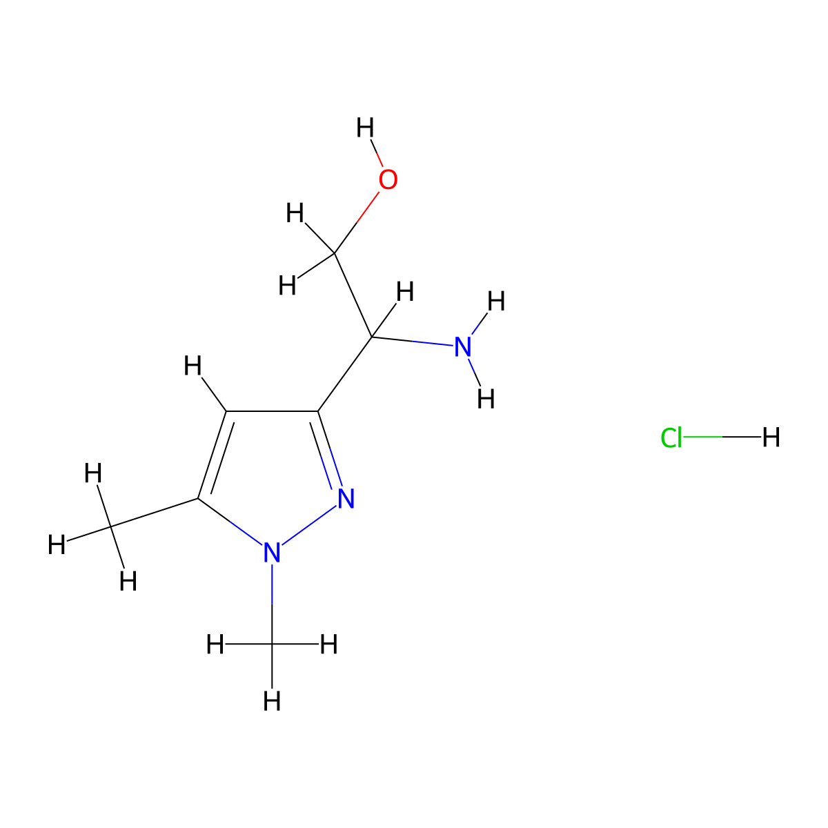 2-amino-2-(1,5-dimethyl-1H-pyrazol-3-yl)ethan-1-ol hydrochloride molecular structure, CAS 2866307-56-2