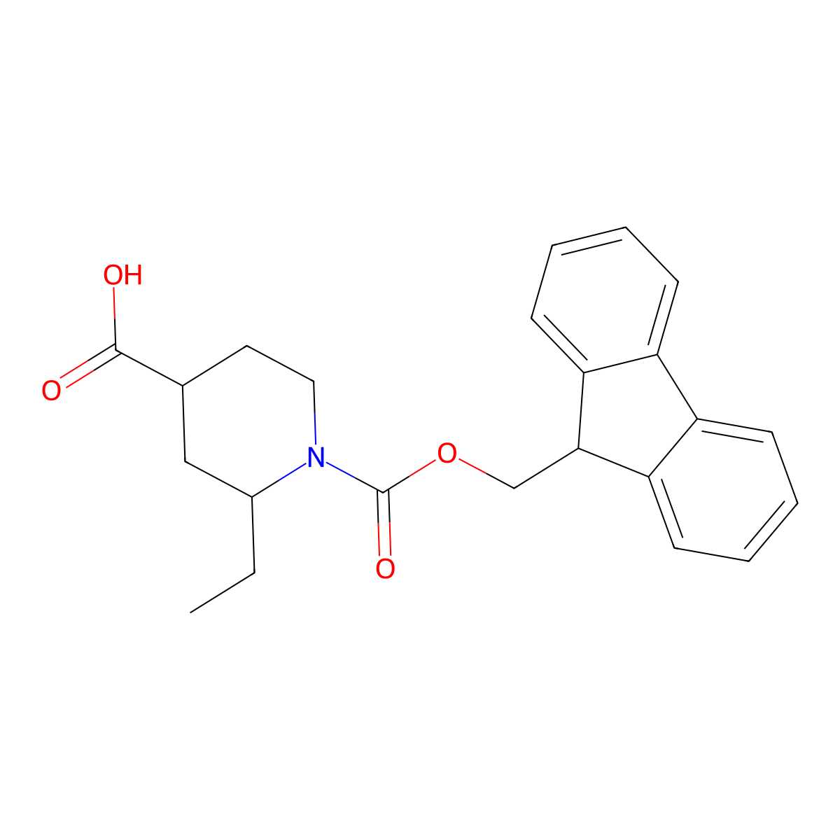 rac-(2R,4R)-2-ethyl-1-{[(9H-fluoren-9-yl)methoxy]carbonyl}piperidine-4-carboxylic acid, cis molecular structure, CAS 2866307-86-8